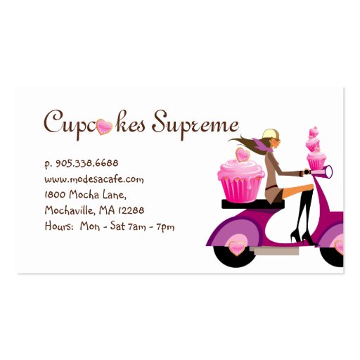 Cupcake Bakery Business Card Scooter Girl Pink 2 (back side)