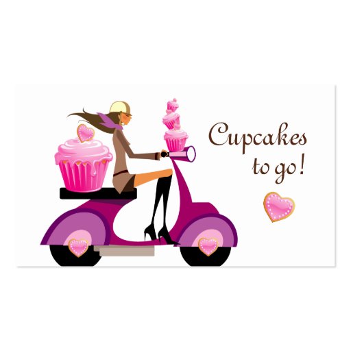 Cupcake Bakery Business Card Scooter Girl Pink 2 (front side)