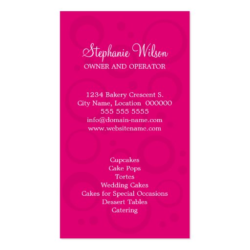 Cupcake Bakery Business Cards (back side)