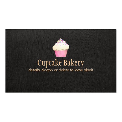 Cupcake Bakery Faux Black Linen Business Card (front side)