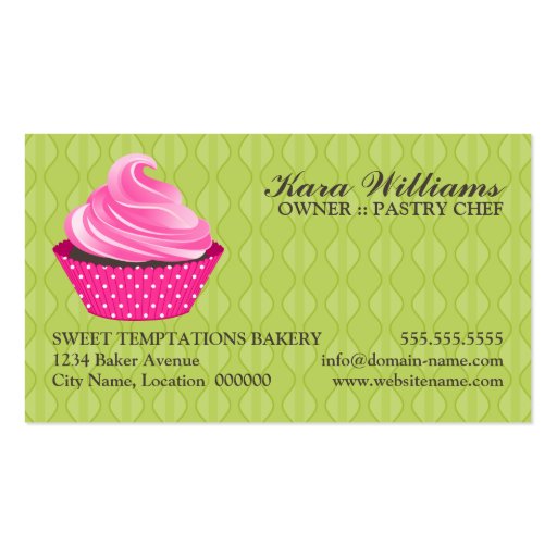Cupcake Bakery Green Pink Business Cards (back side)