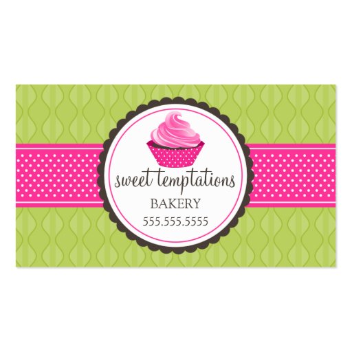 Cupcake Bakery Green Pink Business Cards (front side)