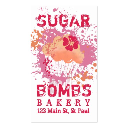 Cupcake bakery ink blot grunge splatter pink business card (front side)