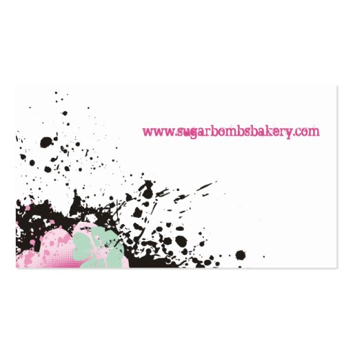 Cupcake bakery ink blot grunge splatters pink mint business card (back side)