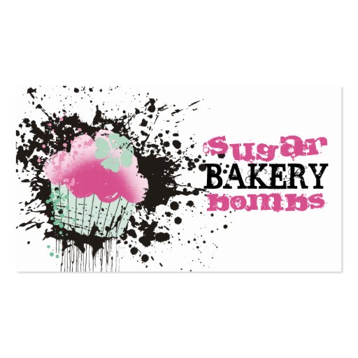 Cupcake bakery ink blot grunge splatters pink mint business card