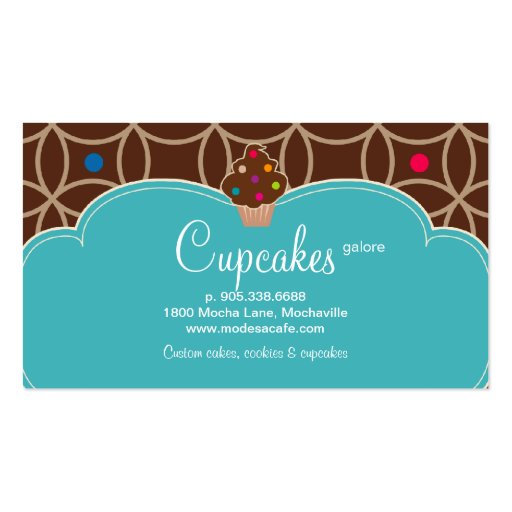 Cupcake Bakery Modern Dots Chocolate Blue Business Card Templates (back side)