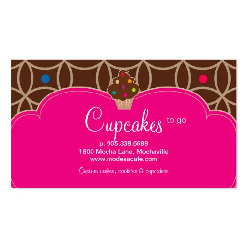 Cupcake Bakery Modern Dots Chocolate Pink Business Card Template (back side)