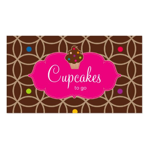 Cupcake Bakery Modern Dots Chocolate Pink Business Card Template (front side)