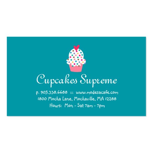 Cupcake Bakery Polka Dots Blue Heart Business Card Template (back side)