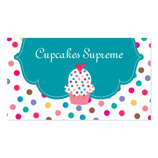 Cupcake Bakery Polka Dots Blue Heart Business Card Template (front side)