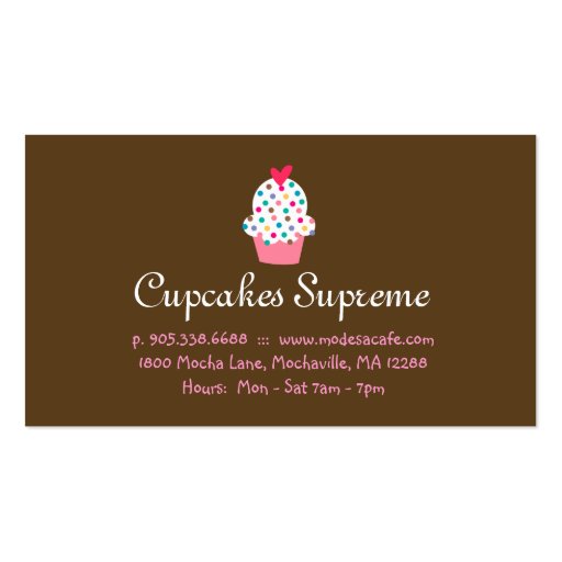 Cupcake Bakery Polka Dots Brown Heart Business Card Templates (back side)