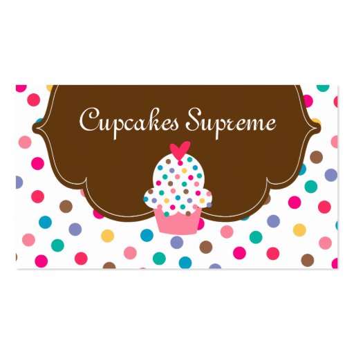 Cupcake Bakery Polka Dots Brown Heart Business Card Templates (front side)