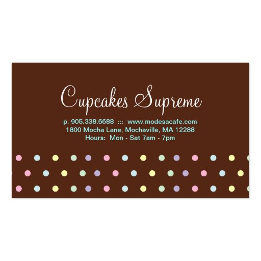 Cupcake Bakery Polka Dots Chocolate Blue Business Card Template (back side)