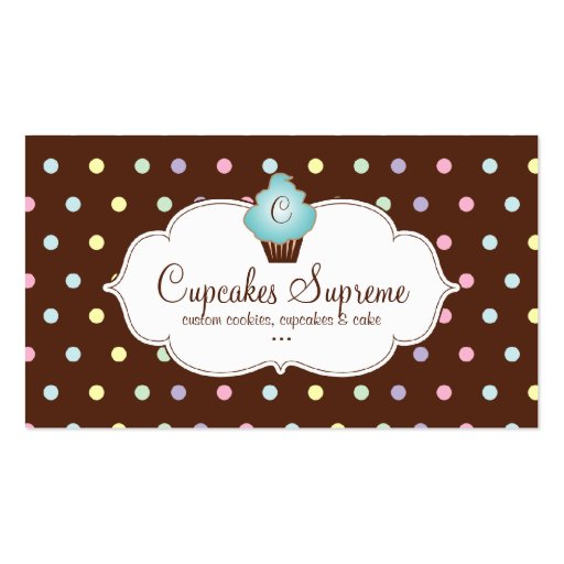 Cupcake Bakery Polka Dots Chocolate Blue Business Card Template