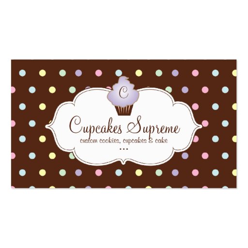 Cupcake Bakery Polka Dots Chocolate Mauve Business Card (front side)