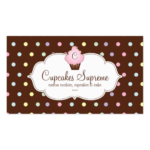 Cupcake Bakery Polka Dots Chocolate Pink Business Card (front side)
