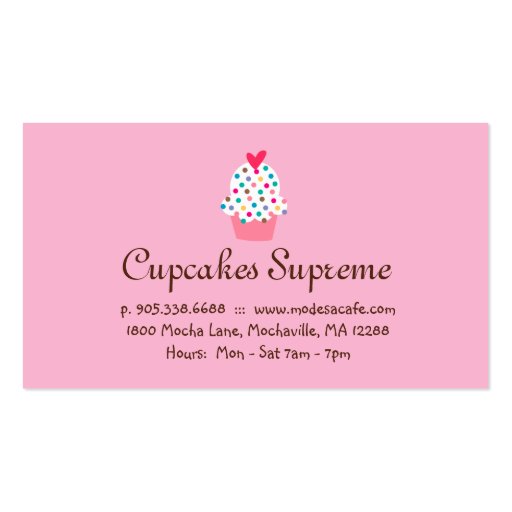 Cupcake Bakery Polka Dots Pink Heart Business Cards (back side)