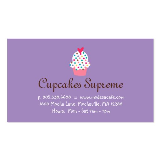 Cupcake Bakery Polka Dots Purple Heart 2 Business Card Templates (back side)