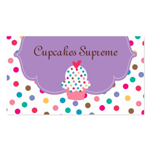 Cupcake Bakery Polka Dots Purple Heart 2 Business Card Templates