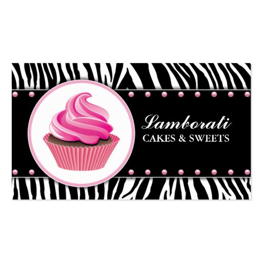 Cupcake Bakery Zebra Print Pink Elegant Modern Business Card Template (front side)