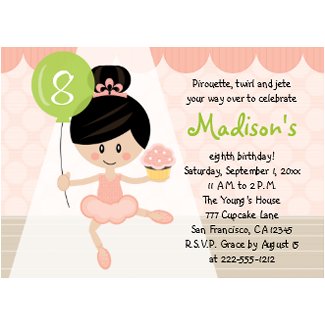 Cupcake Ballerina Birthday Invitation Asian or Dark Hair 