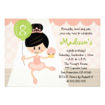 Cupcake Ballerina Birthday Asian Dark Hair Custom Invitation