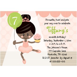 Ballerina Birthday Invitations African American Cupcake and Balloon