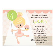 Cupcake Ballerina Birthday Invitations Blonde
