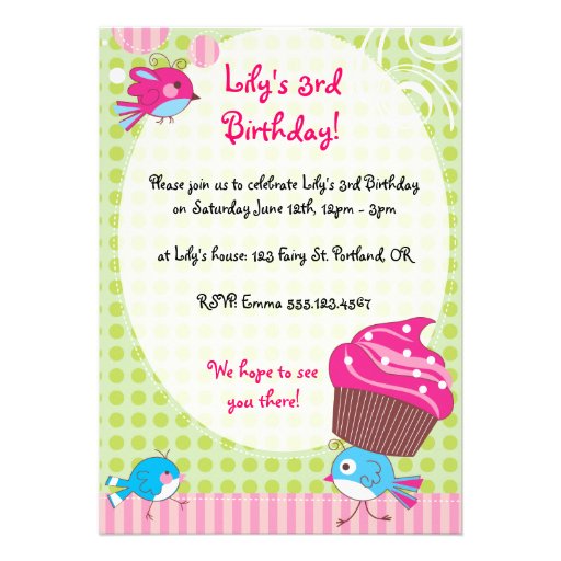 Cupcake Birdie Birthday Invites