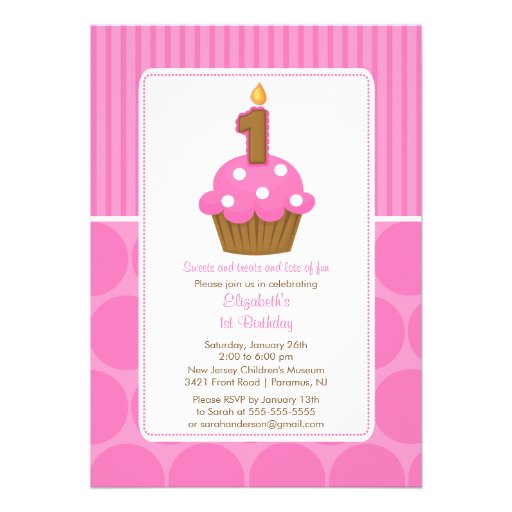 Cupcake Birthday Invitation 1st Birthday Pink