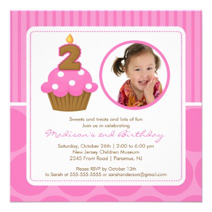 Cupcake Birthday Invitation 2nd Birthday Pink
