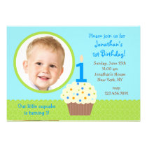 cupcake Boy Photo Birthday  Invitations invitations