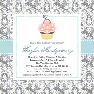 Cupcake Bridal Shower Invitations with Diamond Engagement Ring