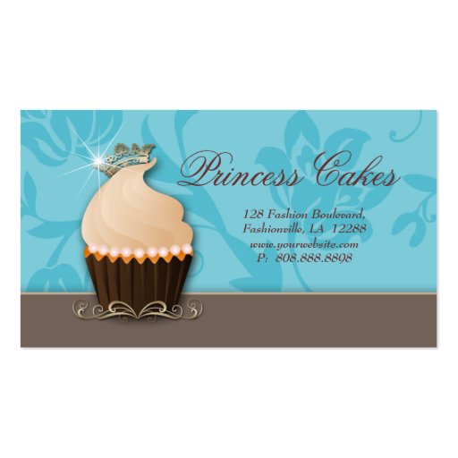 Cupcake Business Card Crown Blue Brown Cream (front side)