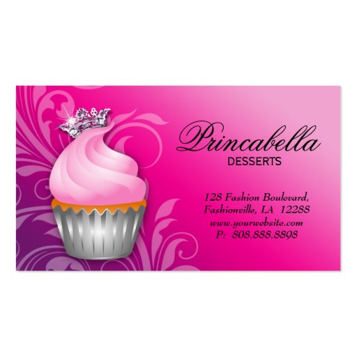 Cupcake Business Card Crown Classy Pink Purple (back side)