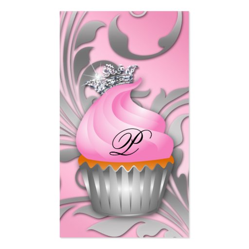 Cupcake Business Card Crown Classy Silver Pink (front side)