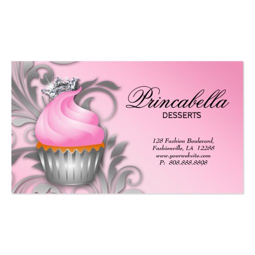 Cupcake Business Card Crown Classy Silver Pink (back side)