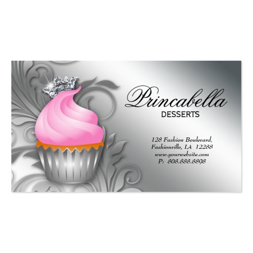Cupcake Business Card Crown Classy Silver Pink 2 (back side)