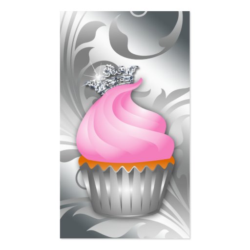 Cupcake Business Card Crown Classy Silver Pink 2 (front side)
