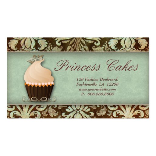 Cupcake Business Card Crown Mint Brown Vintage (front side)
