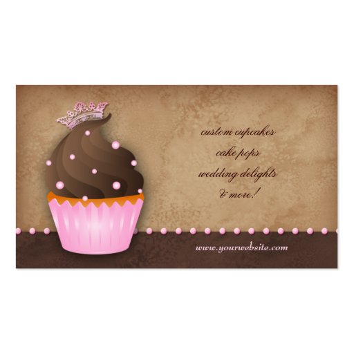 Cupcake Business Card Crown Pink Brown Caramel (back side)