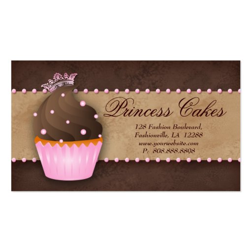 Cupcake Business Card Crown Pink Brown Caramel