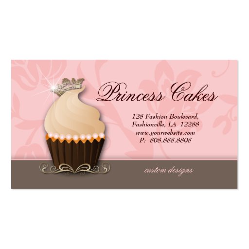 Cupcake Business Card Crown Pink Brown Cream (front side)