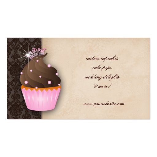 Cupcake Business Card Crown Pink Brown Dots (back side)