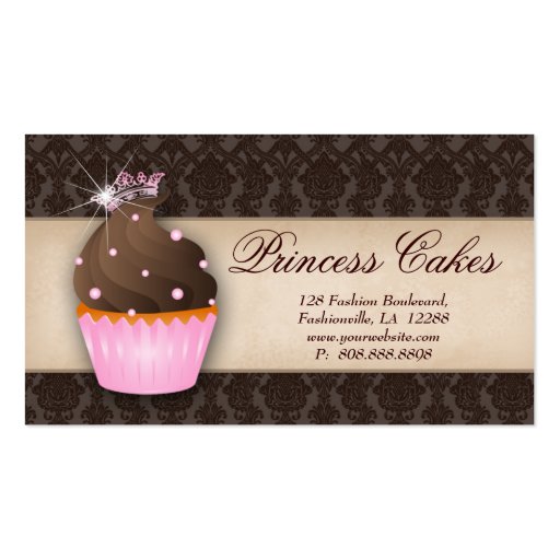 Cupcake Business Card Crown Pink Brown Dots (front side)