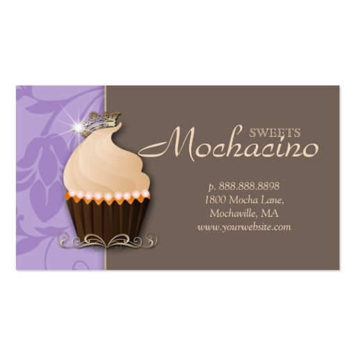 Cupcake Business Card Crown Purple Brown (front side)