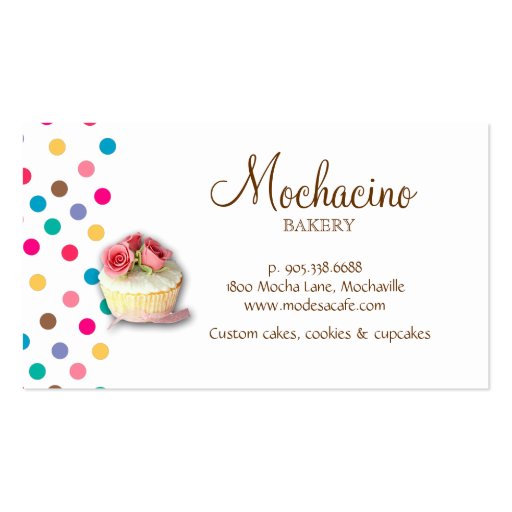 Cupcake Business Card Cute Polka Dots (back side)