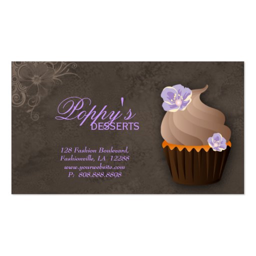Cupcake Business Card Floral Brown Purple Vintage (back side)