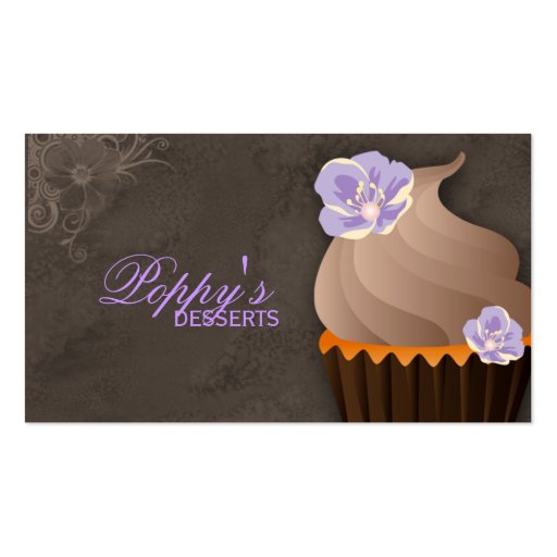 Cupcake Business Card Floral Brown Purple Vintage (front side)