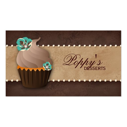 Cupcake Business Card Floral Brown Vintage Teal